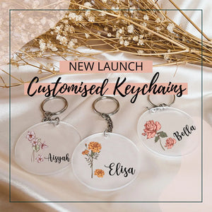 Personalised Birth Month Flowers Keychain Customized Birth Flower Jewelry