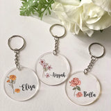 Personalised Birth Month Flowers Keychain Customized Birth Flower Jewelry