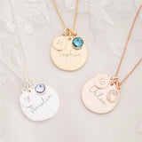 Personalised Birthday Disc Name Necklace With Birthstone Pet Name &Photo Pendant