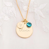 Personalised Birthday Disc Name Necklace With Birthstone Pet Name &Photo Pendant