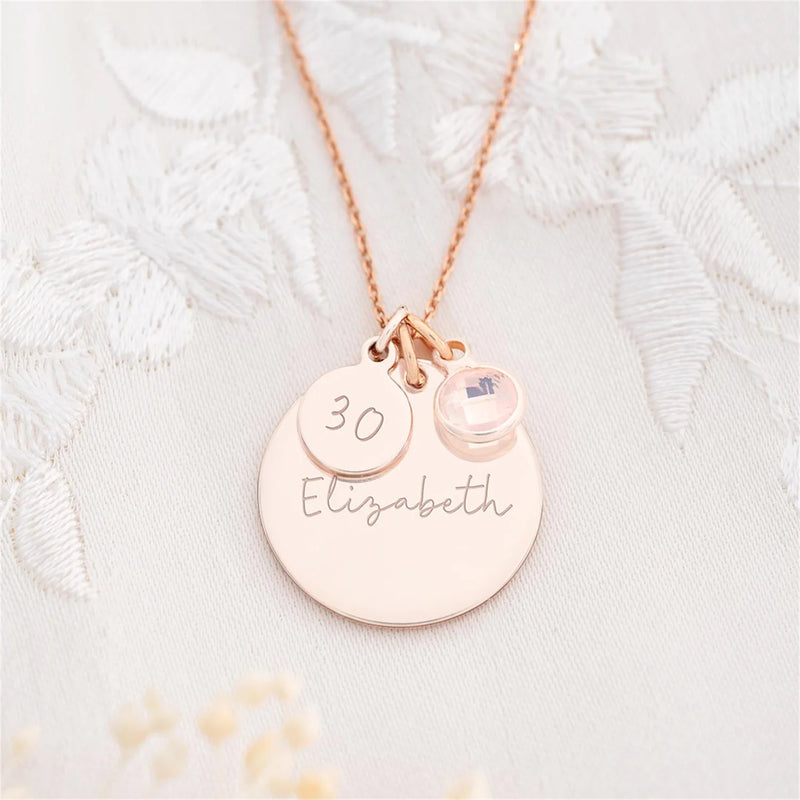 Personalised Birthday Disc Name Necklace With Birthstone Pet Name &Photo Pendant