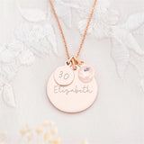 Personalised Birthday Disc Name Necklace With Birthstone Pet Name &Photo Pendant