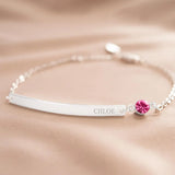 Personalised Birthstone Bar Bracelet Name Bracelet Stainless Steel Bar Jewellery