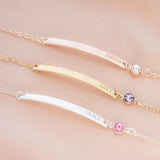 Personalised Birthstone Bar Bracelet Name Bracelet Stainless Steel Bar Jewellery