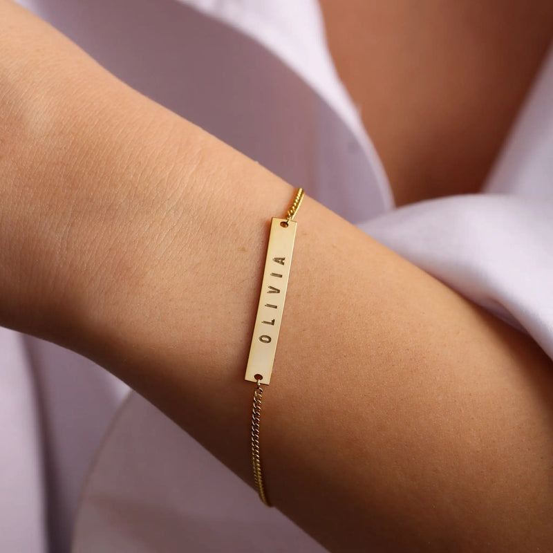 Personalized Bar Bracelet for Women, Engraved Initial Nameplate