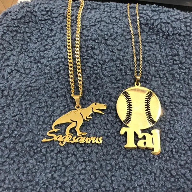 Personalised Cartoon Characters Name Necklace Baby Toddler Child Stainless Steel