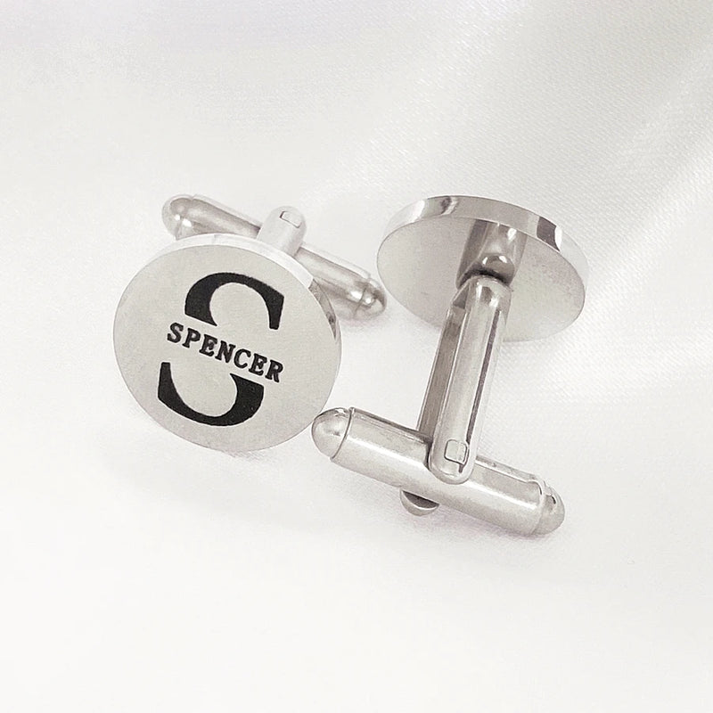 Custom Engraved Name Cufflinks Stainless Steel Square Round Cufflink
