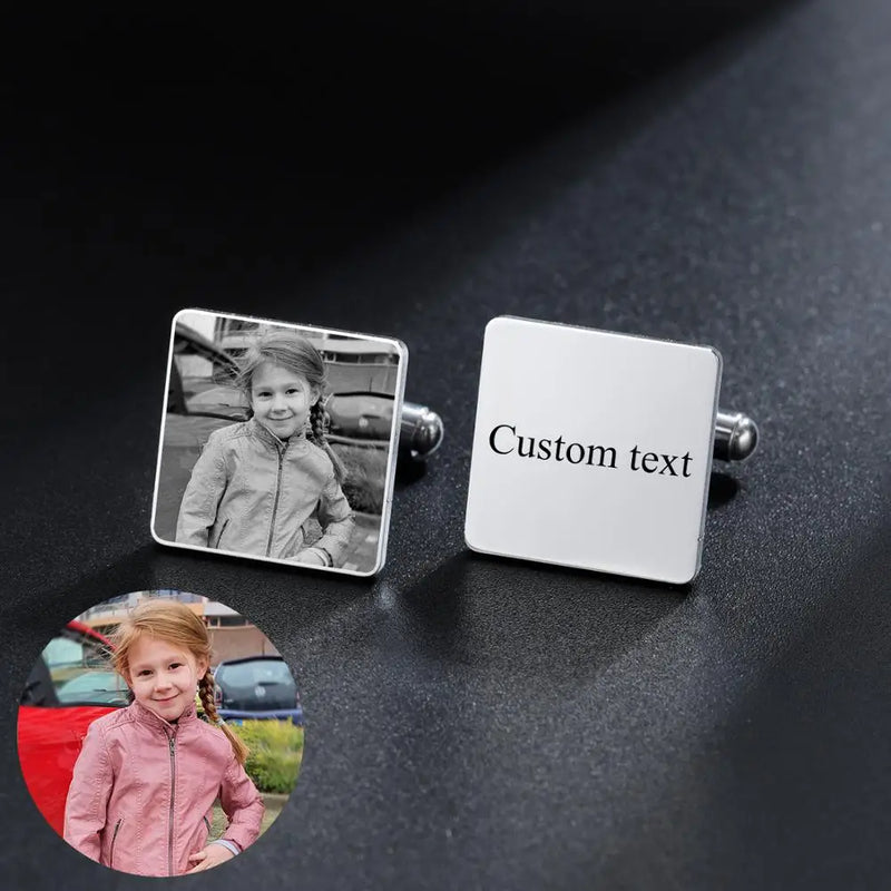Custom Photo Cufflinks Engrave Stainless Steel Charm Names Birthday Gift