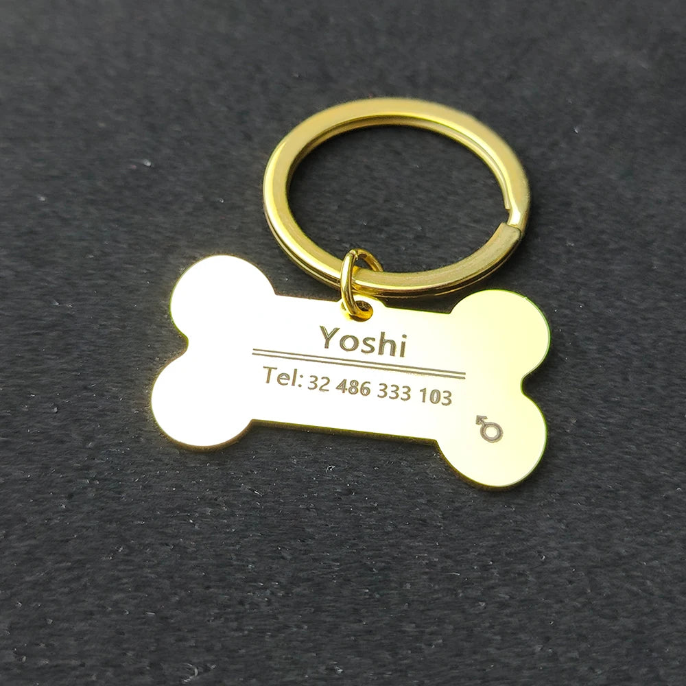 Personalised Pet ID Tag Stainless Steel Collar Cat Name Tags Engraved