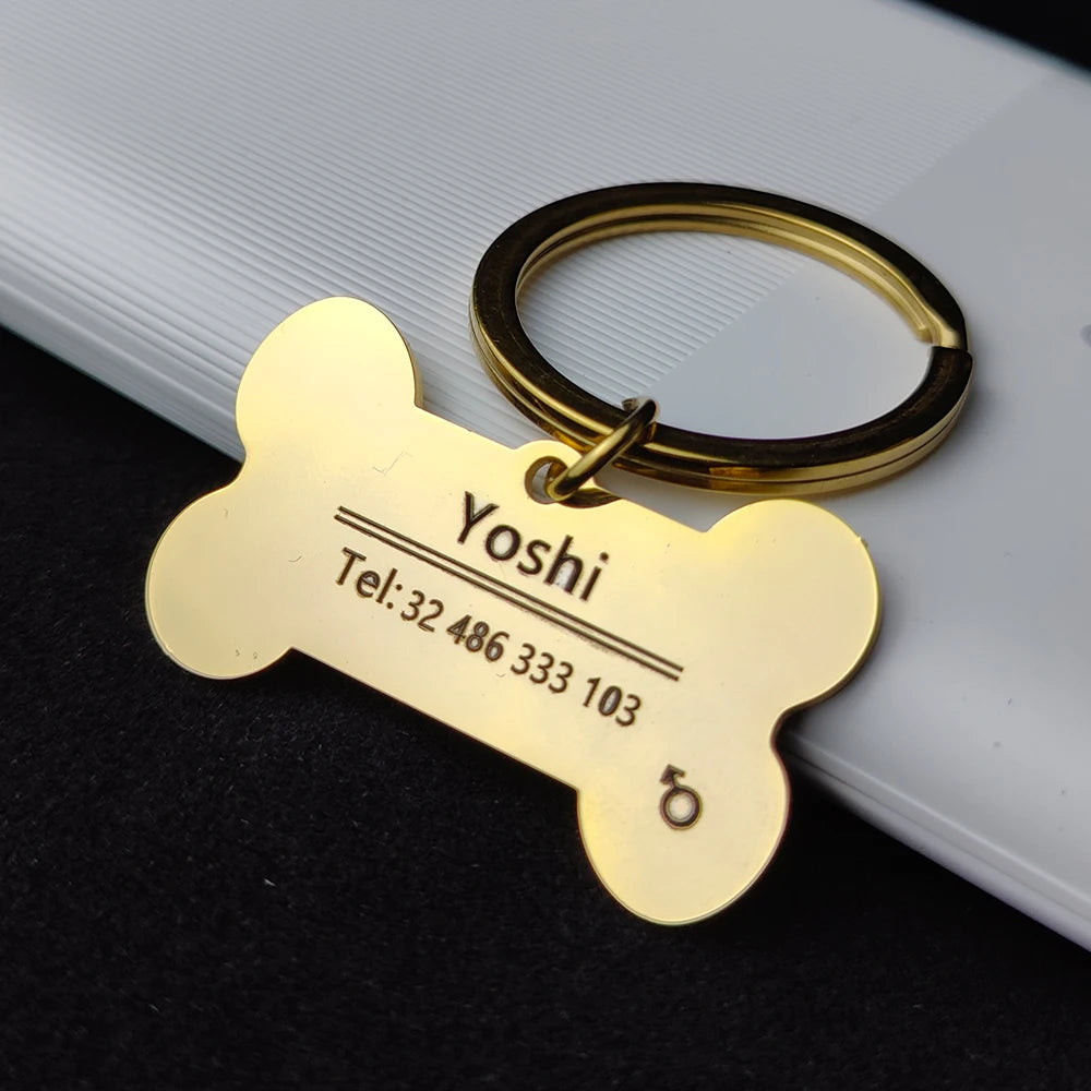Personalised Pet ID Tag Stainless Steel Collar Cat Name Tags Engraved