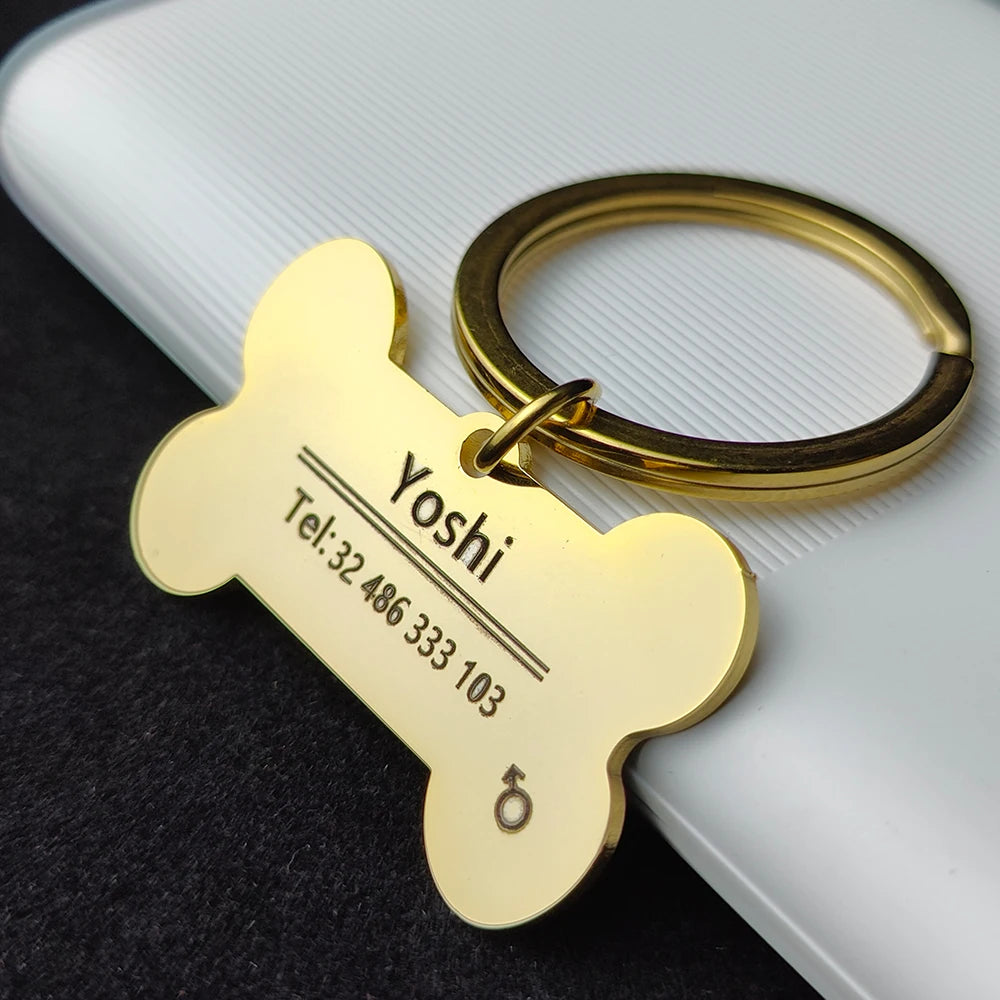 Personalised Pet ID Tag Stainless Steel Collar Cat Name Tags Engraved