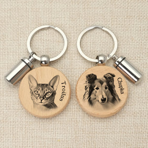 Personalised Dog Photo Keychain Wooden Urn Keyring