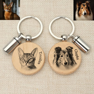 Personalised Dog Photo Keychain Wooden Urn Keyring