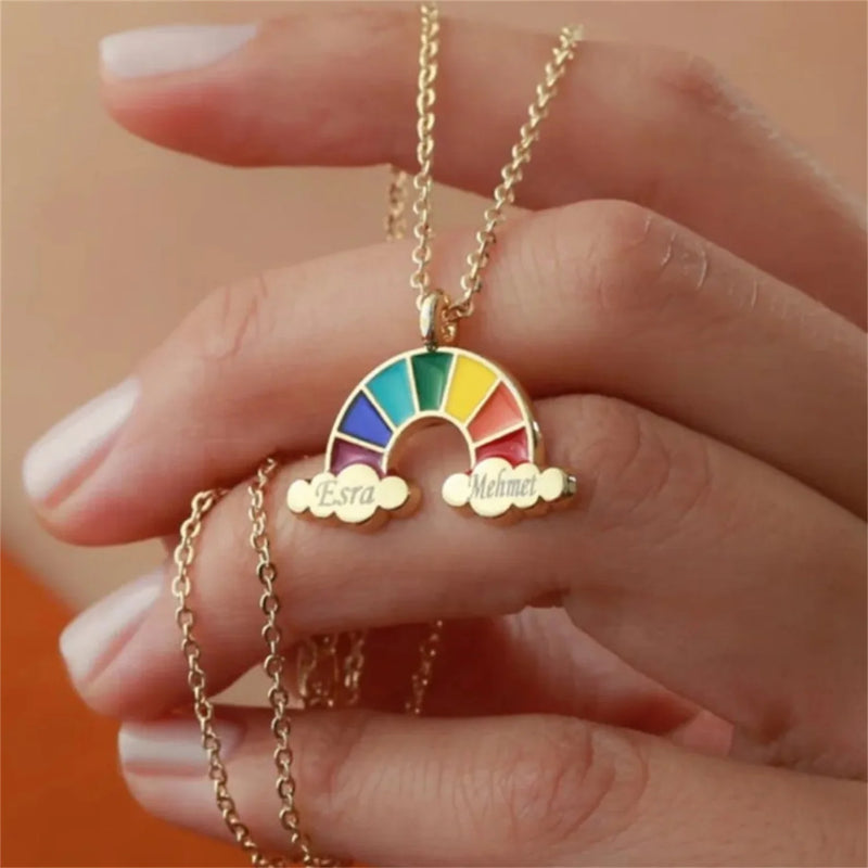 Personalized Rainbow Name Necklace Couple Double Name Necklace 18k Plated