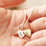 Personalised Family Names Heart Charm Necklace Engraved Stainless Steel Pendant