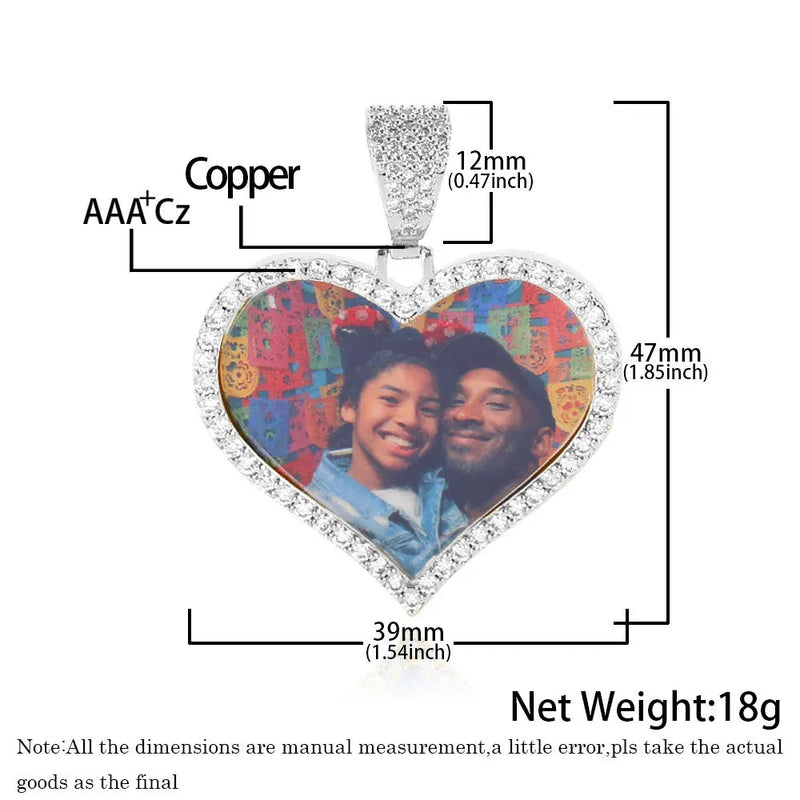 Personalised Heart Pendant Necklace Photo Pendant Micro Pave Charm Jewelry