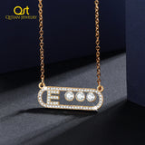 Zircon Initial Letter Necklace for Women A-Z Stainless Steel Chain Jewelry