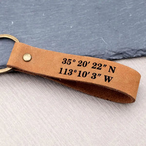 Custom Coordinates Keychain Gift For Men Personalised Leather Keychain