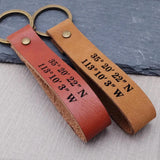 Custom Coordinates Keychain Gift For Men Personalised Leather Keychain
