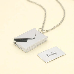 Personalised Envelope Pendant Necklace Love Letter Locket Hidden Photo Gift