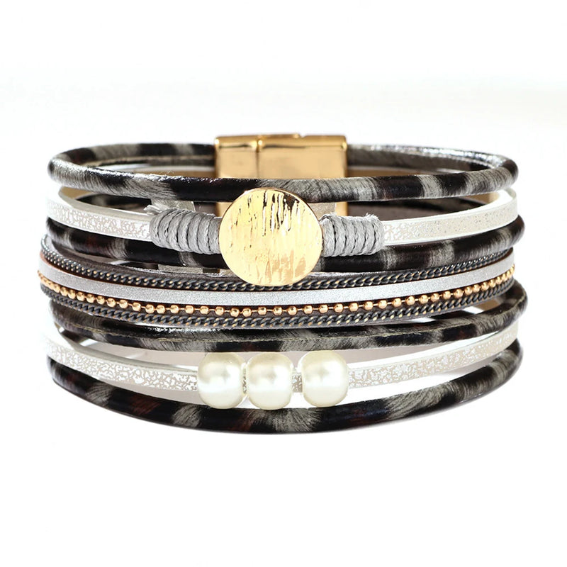 Leopard Pearl Bracelet Multilayer Magnetic Women's Circlet