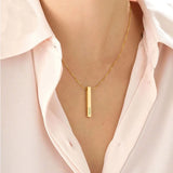Personalised Name Necklace Vertical Bar Necklace Engraved 3D Bar Necklace