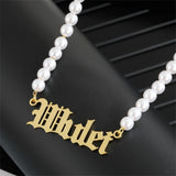 Custom Pearl Choker Necklace - Old English Font