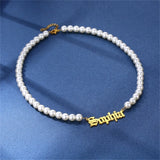 Custom Pearl Choker Necklace - Old English Font