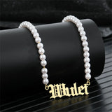 Custom Pearl Choker Necklace - Old English Font