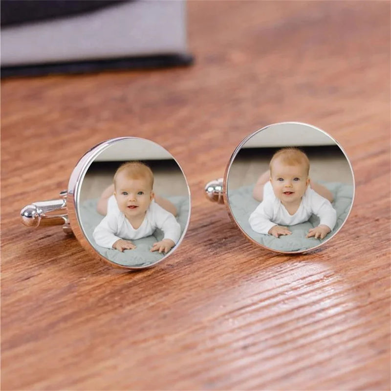 Personalised Photo Cufflinks Men's Gift Stainless Steel Logo Cufflink