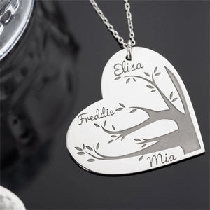 Family Tree Heart Necklace with Engraved Names