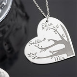 Family Tree Heart Necklace with Engraved Names