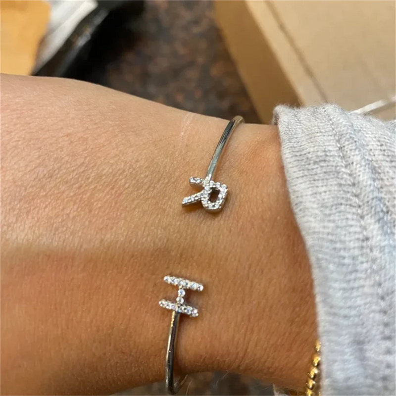 Zircon Letter Bangles for Women Zirconia Bracelet Bangle Cuff Jewelry