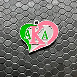Personalised ALPHA Sorority Heart Charm Pendant - Pink Green Enamel Metal
