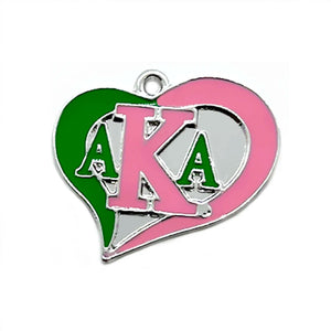 Personalised ALPHA Sorority Heart Charm Pendant - Pink Green Enamel Metal