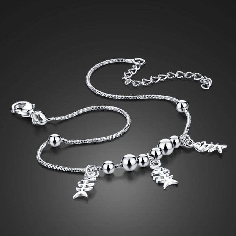 925 Silver Fish Bone Pendant Anklet Foot Jewelry