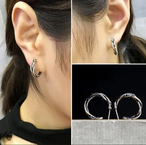 Real Antique 925 Sterling Silver Hoop Earrings Piercing Thorns Earring