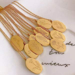 12 Months Birth Flower Necklace Stainless Steel Women Chain