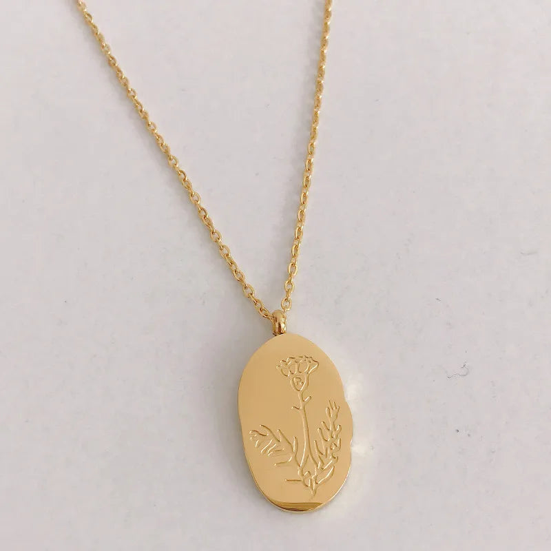 12 Months Birth Flower Necklace Stainless Steel Women Chain