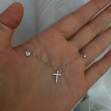 925 Silver Cross Necklace Zircon Star Pendant Party Jewelry Gift