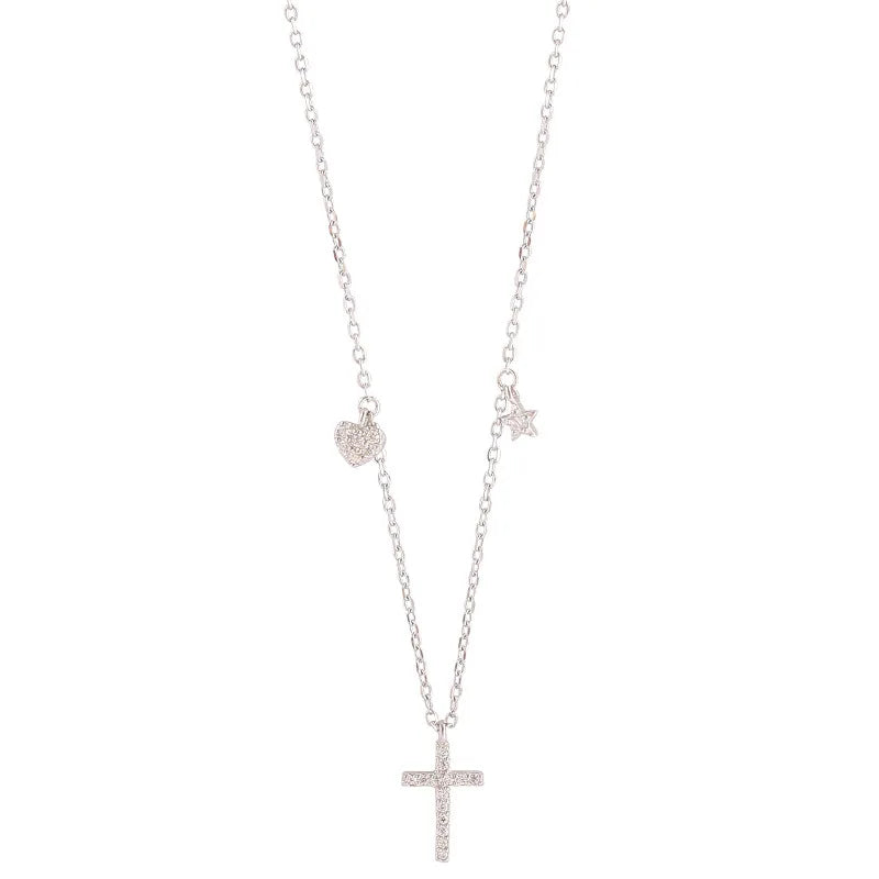 925 Silver Cross Necklace Zircon Star Pendant Party Jewelry Gift