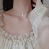 925 Silver Cross Necklace Zircon Star Pendant Party Jewelry Gift