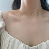 925 Silver Cross Necklace Zircon Star Pendant Party Jewelry Gift