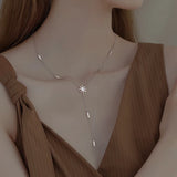 925 Silver Glitter Diamond Sun Flower Necklace Star Pendant Chain