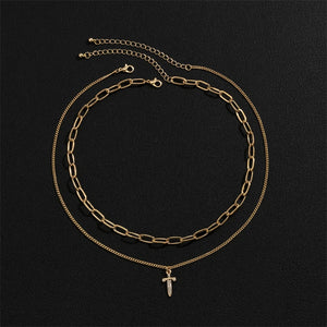 Hip-Hop Zircon Sword Pendant Necklace Multi-Layered Men's Jewelry