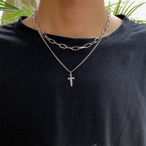 Hip-Hop Zircon Sword Pendant Necklace Multi-Layered Men's Jewelry