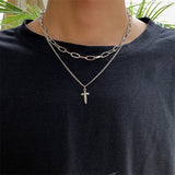 Hip-Hop Zircon Sword Pendant Necklace Multi-Layered Men's Jewelry