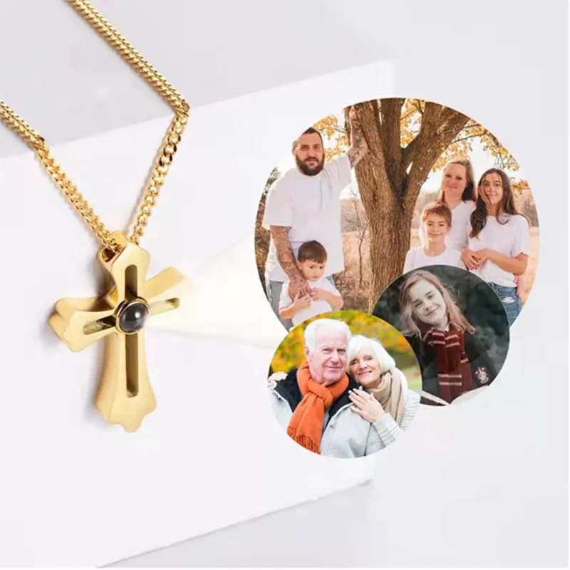 Personality Cross Projection Photo Necklace Men's Gift Men Jewelry