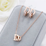 Crystal Circle Stainless Steel Necklace Letter D Choker Necklaces