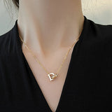 Crystal Circle Stainless Steel Necklace Letter D Choker Necklaces